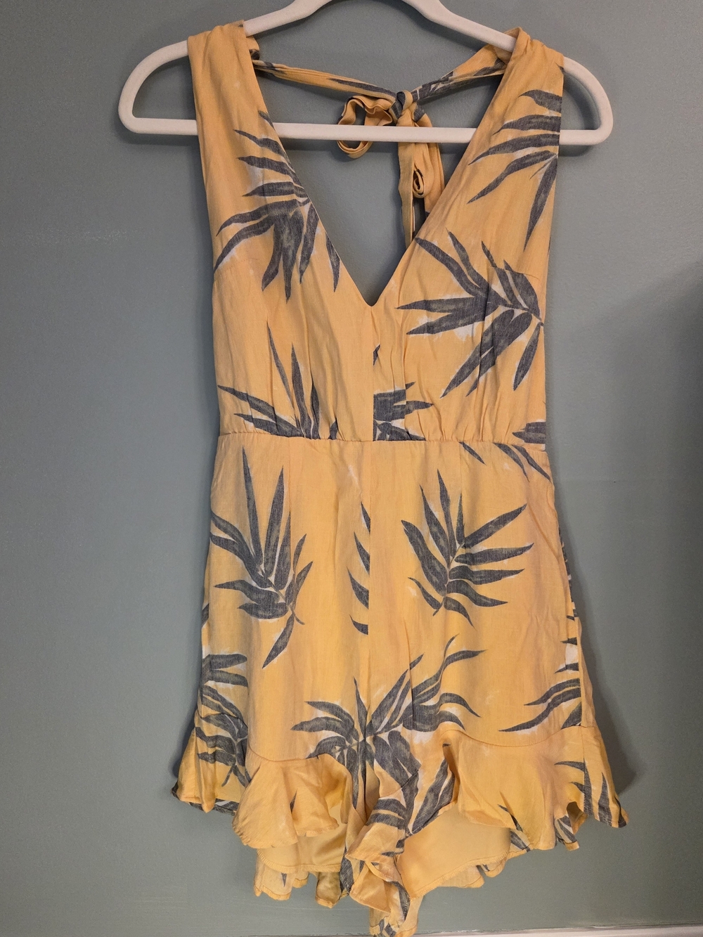 Yellow Tropical Print Sleeveless Romper